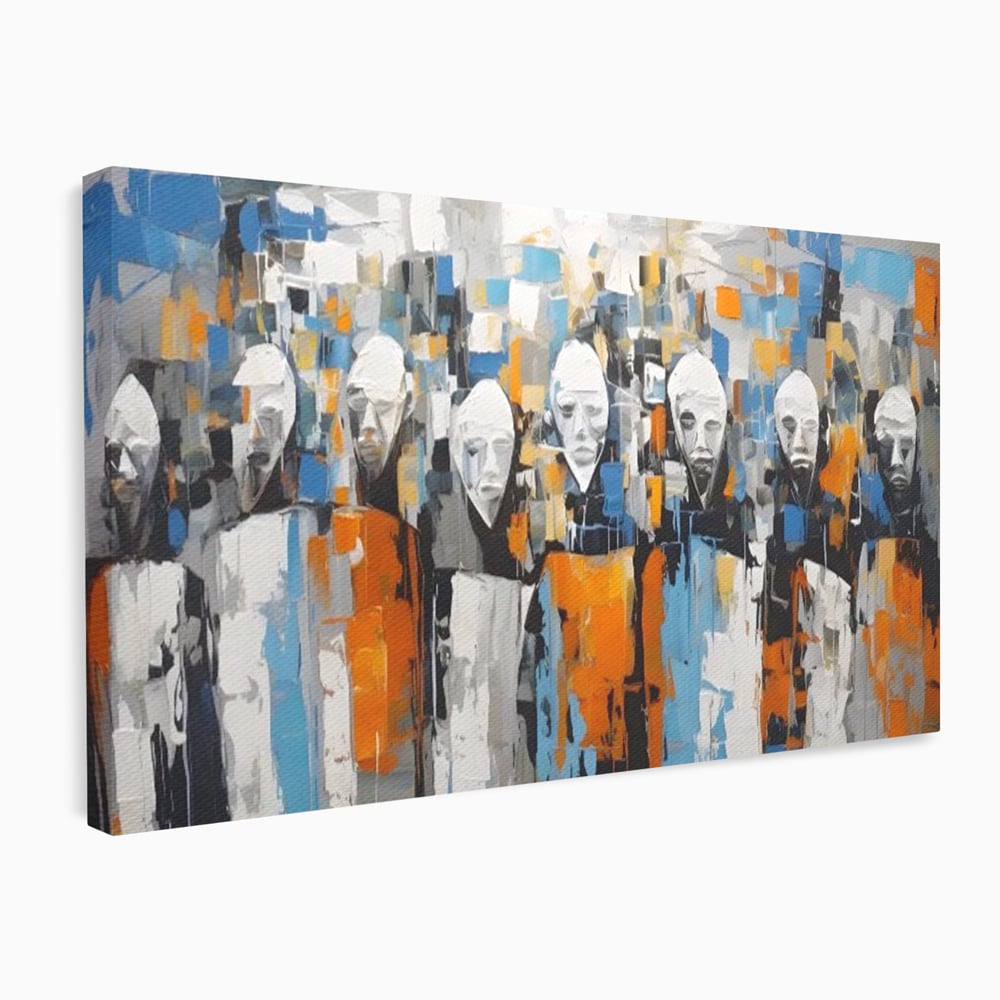 Tablou canvas cu tablou canvas cu chipuri multiple stilizate, fara rama, pe sasiu de lemn